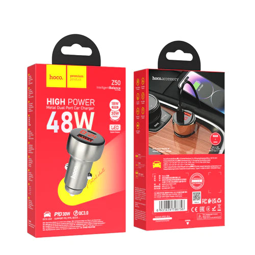 Hoco 48W USB-C + USB Port Car Charger Fast Charge Z50 Hoco 48W USB-C + USB Port Car Charger Fast Charge Z50